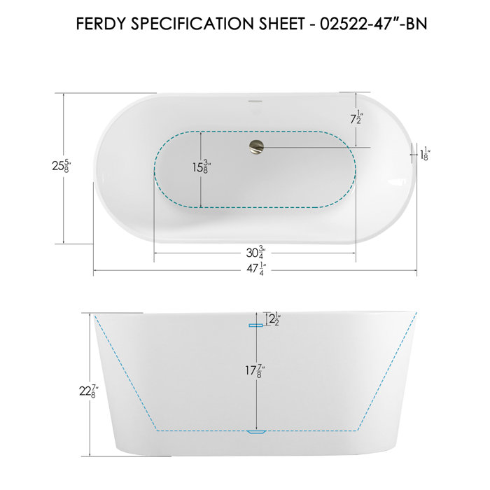 FerdY Bali 47.2'' x 25.6'' Freestanding Soaking Acrylic Bathtub Wayfair